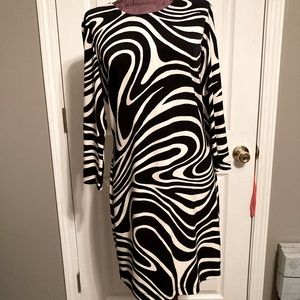 Alex + Alex Bodycon black and white retro print knit dress Size 8